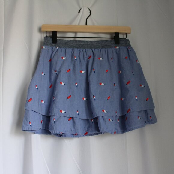 Cat & Jack Girls Red White Blue Bomb Pop Popsicle Chambray Skirt Tiered 10/12 L - Picture 2 of 8